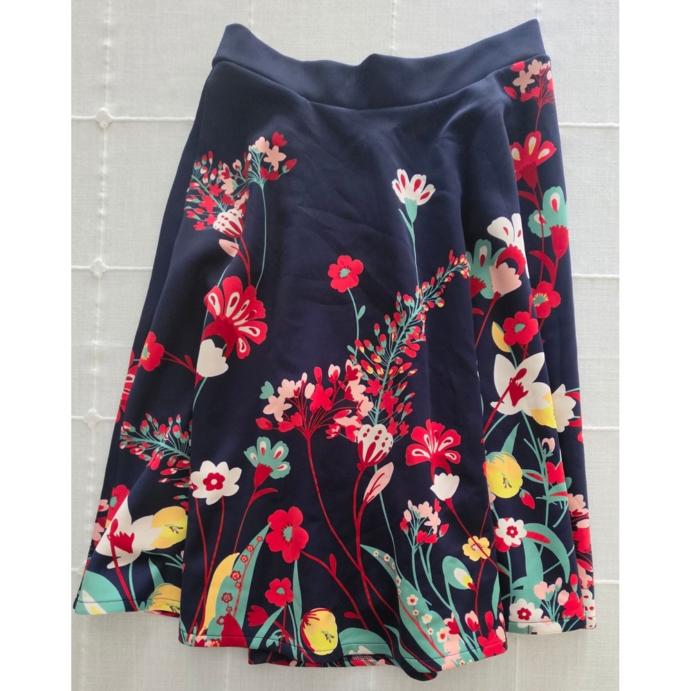 New York & Company Navy Floral A-Line Maxi Skirt with Pockets Size M